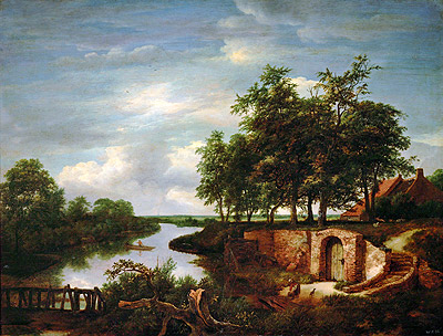 Flusslandschaft mit Kellereingang, 1649 | Ruisdael | Gemälde Reproduktion