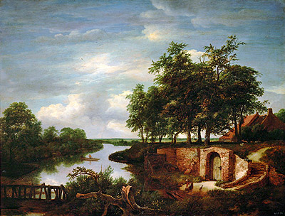 River Landscape and Entrance to a Cellar, 1649 by Ruisdael | Painting Reproduction