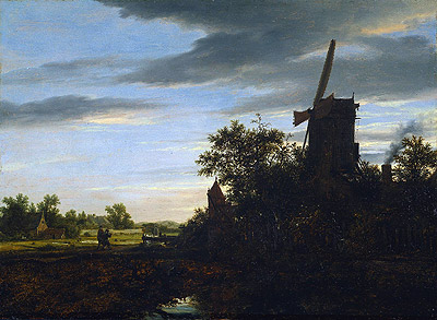 Eine Windmühle in der Nähe von Feldern, 1646 von Ruisdael | Gemälde-Reproduktion