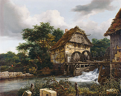 Zwei Wassermühlen und eine offene Schleuse, 1653 von Ruisdael | Gemälde-Reproduktion