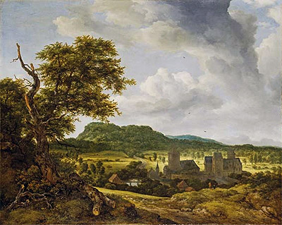 Landschaft mit Dorf, c.1650/55 von Ruisdael | Gemälde-Reproduktion