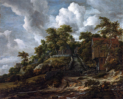 Waldige Anhöhe mit Blick auf Schloss Bentheim, c.1655/60 von Ruisdael | Gemälde-Reproduktion