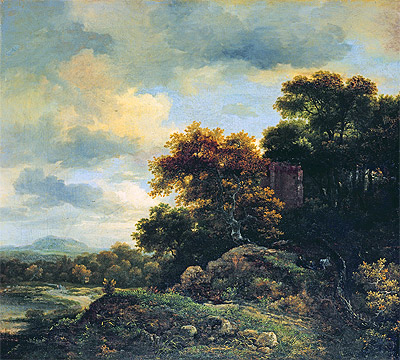 Landschaft mit bewaldeter anhohe, n.d. | Ruisdael | Gemälde Reproduktion
