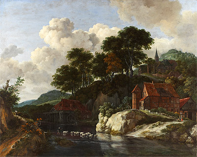 Hilly Landscape with a Watermill | Ruisdael | Painting Reproduction