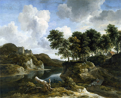 River Landscape with a Castle on a High Cliff, c.1670 | Ruisdael | Painting Reproduction