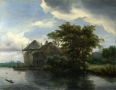 A Cottage and a Hayrick by a River, c.1646/50 | Ruisdael | Painting Reproduction