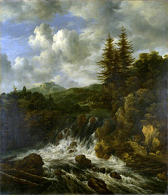 A Landscape with a Waterfall and a Castle on a Hill, c.1660/70 | Ruisdael | Painting Reproduction