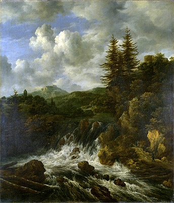 A Landscape with a Waterfall and a Castle on a Hill | Ruisdael | Painting Reproduction