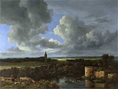 A Landscape with a Ruined Castle and a Church, c.1665/70 | Ruisdael | Painting Reproduction