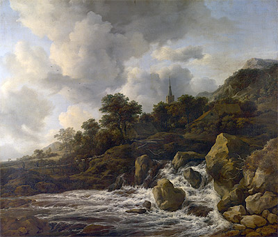 A Waterfall at the Foot of a Hill near a Village, c.1665/75 | Ruisdael