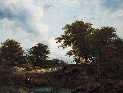 Woody Landscape with a Pool and Figures, c.1660 by Ruisdael | Painting Reproduction