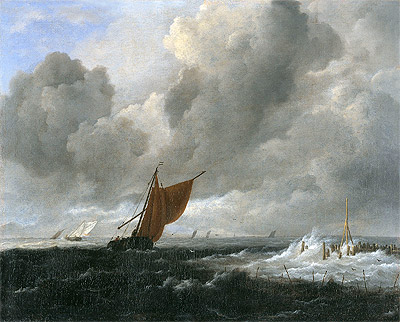 Stormy Sea with Sailing Vessels, c.1668 by Ruisdael | Painting Reproduction