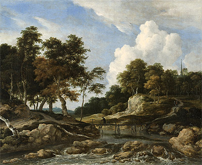 A Wooded River Landscape with a Bridge, n.d. by Ruisdael | Painting Reproduction