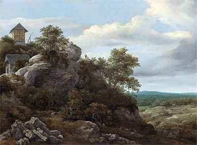 Landscape with Houses on a Rocky Hill | Ruisdael | Painting Reproduction