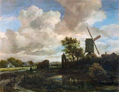 Evening Landscape, A Windmill by a Stream | Ruisdael | Painting Reproduction