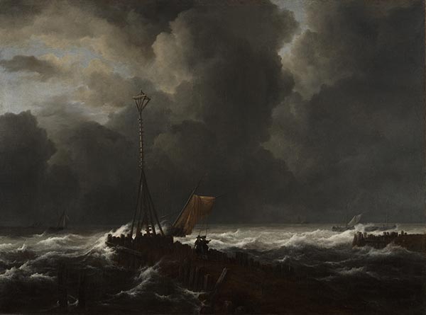 Rough Sea at a Jetty | Ruisdael | Painting Reproduction