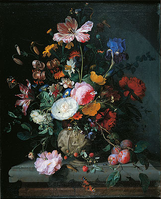 Bunch of Flowers in a Stone Vase, 1677 | Jacob van Walscapelle | Painting Reproduction
