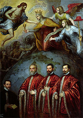 Allegory of Virtue above the Portraits of Three Lawyers and a Notary | Tintoretto | Painting Reproduction