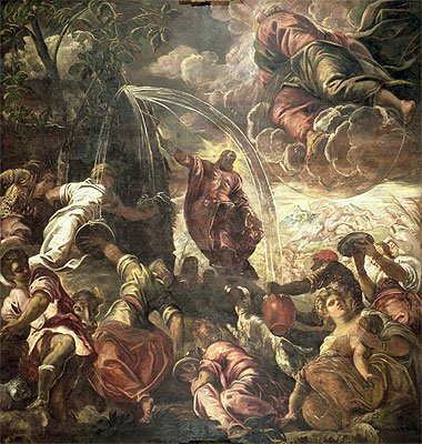Moses schlägt Wasser aus dem Felsen | Tintoretto | Gemälde Reproduktion