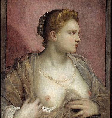 Lady Baring her Breast, c.1555 by Tintoretto | Painting Reproduction