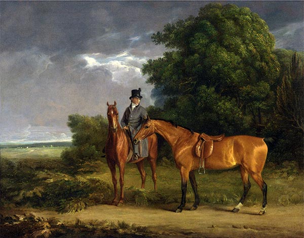 A Groom Mounted on a Chestnut Hunter, He Holds a Bay Hunter by the Reins, undated | Jacques-Laurent Agasse | Painting Reproduction