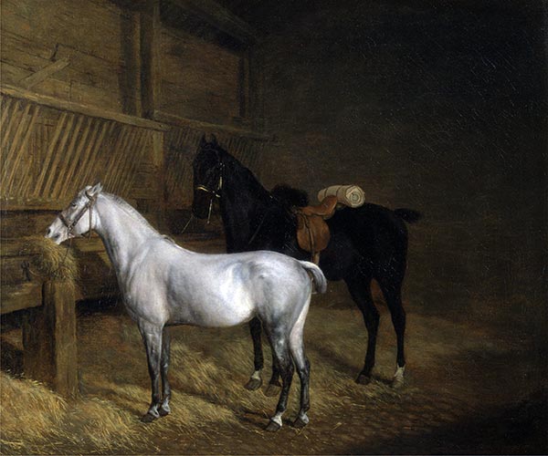 A Grey Pony and a Black Charger in a Stable, 1804 by Jacques-Laurent Agasse | Painting Reproduction