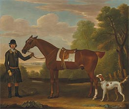 Lord Portmore's 'Snap', ein gesattelter Jagdfuchs, der von einem Pfleger gehalten wird | James Seymour | Gemälde Reproduktion