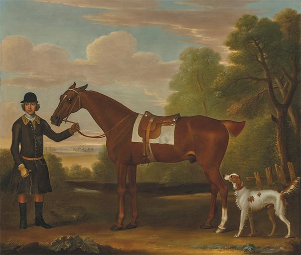Lord Portmore's 'Snap', a saddled chestnut hunter held by a groom, 1743 | James Seymour | Painting Reproduction