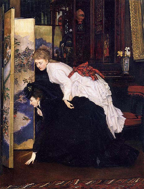 Young Women Looking at Japanese Objects | Joseph Tissot | Painting Reproduction