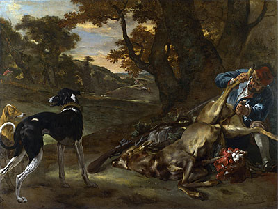 A Huntsman Cutting up a Dead Deer, with Two Deerhounds, c.1647/60 | Jan Baptist Weenix | Painting Reproduction