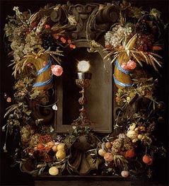 Communion Cup and Host, Encircled with a Garland of Fruit, 1655 von de Heem | Gemälde-Reproduktion