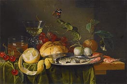Still Life with Glass of Wine and Herring, 1653 von de Heem | Gemälde-Reproduktion