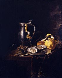 Still Life with a Pewter Jug, Oysters and a Lemon, 1633 by Jan Davidsz de Heem | Painting Reproduction