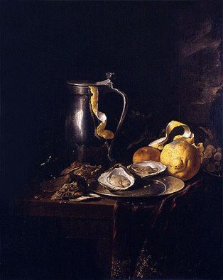 Still Life with a Pewter Jug, Oysters and a Lemon | Jan Davidsz de