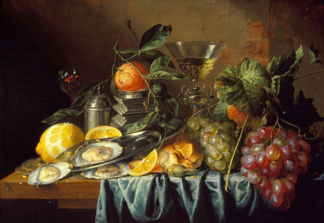 Still Life with Oysters and Grapes, 1653 | Jan Davidsz de Heem | Gemälde Reproduktion