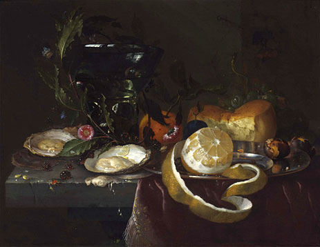 Still Life with Oysters and a Peeled Lemon, n.d. | Jan Davidsz de Heem | Gemälde Reproduktion