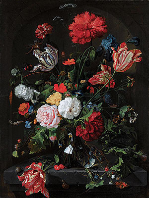 Flowers in a Glass Vase, c.1660 | Jan Davidsz de Heem | Gemälde Reproduktion