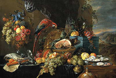 Sumptuous Still Life with Parrot, c.1660 | Jan Davidsz de Heem | Gemälde Reproduktion