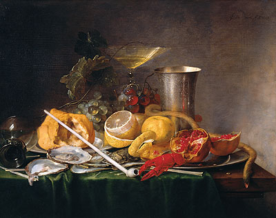 Still Life, Breakfast with Glass of Champagne and Pipe, 1642 | de Heem | Painting Reproduction