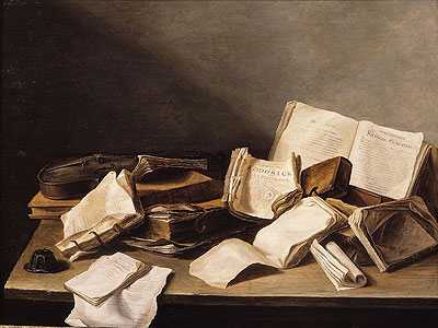Still Life with Books, 1628 | Jan Davidsz de Heem | Gemälde Reproduktion