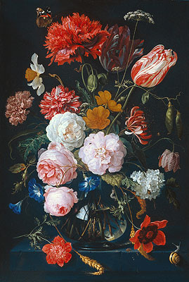 Still Life with Flowers in a Glass Vase, 1683 | Jan Davidsz de Heem | Painting Reproduction