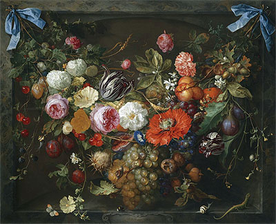 A Festoon of Fruit and Flowers in a Marble Niche, 1675 | Jan Davidsz de Heem