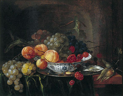 Still Life with Chinese Bowl, Fruit and Oysters, 1640 | de Heem | Painting Reproduction
