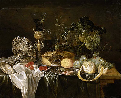 Still Life with Fruit, Pie and Drinking Utensils, Undated | de Heem | Painting Reproduction