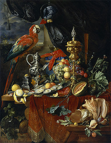 Still Life with Parrots, c.1646/49 | Jan Davidsz de Heem | Painting Reproduction