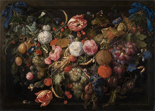 Kranz aus Blumen und Früchten | Jan Davidsz de Heem | Gemälde Reproduktion