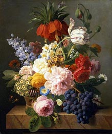 Still Life with Flowers and Fruit, 1827 by van Dael | Painting Reproduction