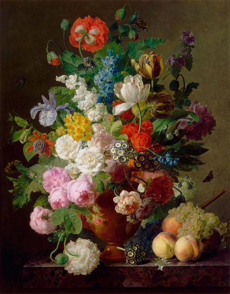 Blumenvase, Trauben und Pfirsiche - Jan Frans van Dael