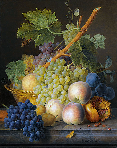 Still Life with Basket of Grapes and Peaches, 1809 | van Dael | Painting Reproduction