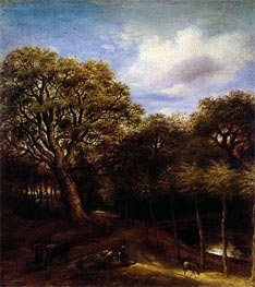 Wooded Landscape with Figures, Sheep and Oxen, undated by Jan Lievens | Painting Reproduction